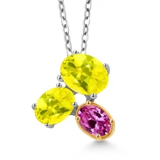 925 Silver and 10K Yellow Gold Canary Mystic Topaz and Pink Created Sapphire