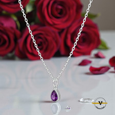 COLLANA DONNA PENDENTE VERO ARGENTO 925 RODIATO ZIRCONE VIOLA RAGAZZA REGALO