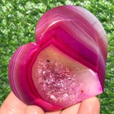 90G Rare Rose Pink agate Geode Heart Crystal Specimen Energy Healing Reiki