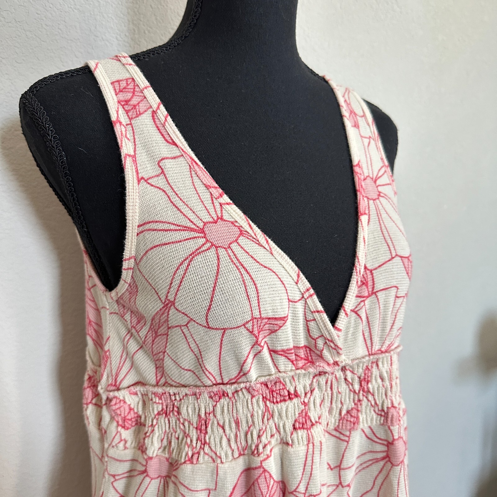VTG Old Navy Tank Top Large Women Y2K Babydoll Floral Empire Waist Beige