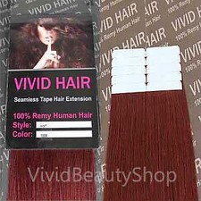 10pcs 22 inches Remy Seamless Tape Skin Weft 100 Human Hair Extensions RED 3RR