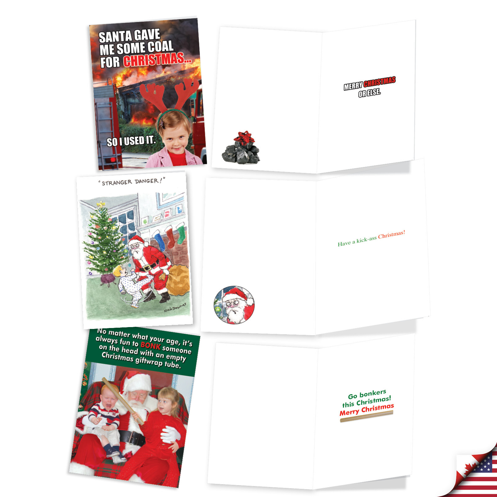 20 Asst'd Set Funny Christmas Cards w/Envelopes (10 Designs) Holiday Children