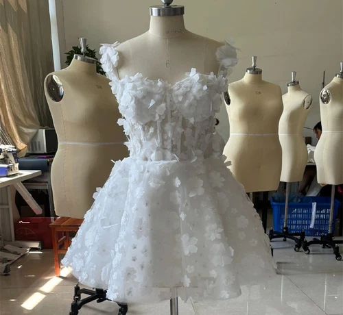 New 3D Flowers Short Wedding Dresses Backless Bridal Gown Graduation Party Dress - Picture 9 of 23