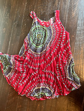 Woman's Red & Green Boho pattern dress - Round neck #893
