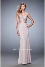 NWT LA FEMME CHAMPAGNE/GOLD 2 PIECE RHINESTONE DRESS US 10 PROM/FORMAL/PAGEANT