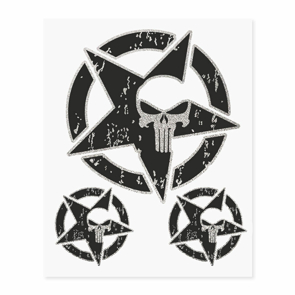 Kit Adventure Stickers Adesivi per Bauletti Moto, Stella Army Teschio Punisher