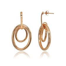 Double Hoop Circle Polished Rose Gold Plate Sterling Silver Drop Dangle Earrings