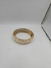 VTG BRACELET Bangle SPRING HINGE Gold- Tone White Enamel