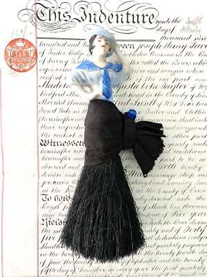 Antique Porcelain Half Doll Vanity Dresser Brush Whisk Broom