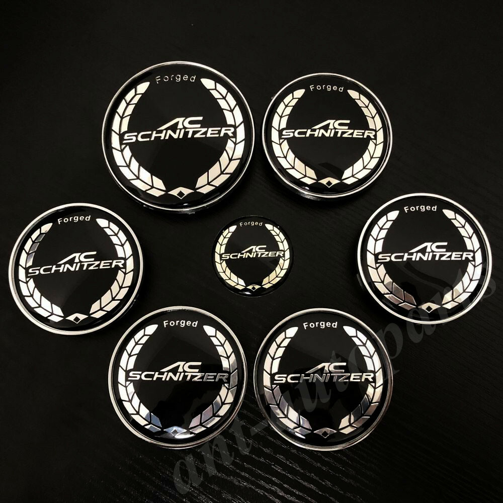7pcs AC Schnitzer Hood Trunk Steering Wheel Center Cap Hub Emblem