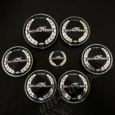7pcs AC Schnitzer Hood Trunk Steering Wheel Center Cap Hub Emblem Badge Sticker