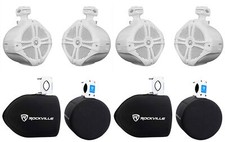 4 Rockville RWB90W 8" White 500 Watt Marine Wakeboard Tower Speakers Covers