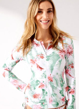 TOMMY BAHAMA full-zip LS rash guard Breezy Botanical White women sz MEDIUM NWOT