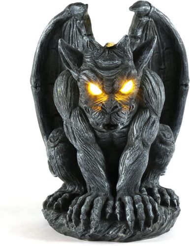 Large Winged Gargoyle Statue with Solar LED Lights, Sitting Gargoyle Monster Pro