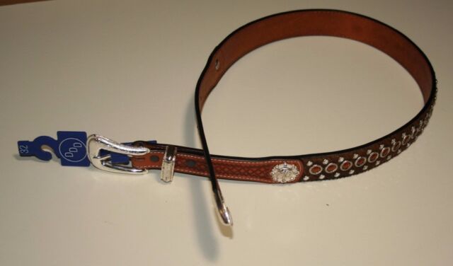 3D DDD Belt Co Leather Belt, Brown, Gold/Clear Stones and Silver Trim ...