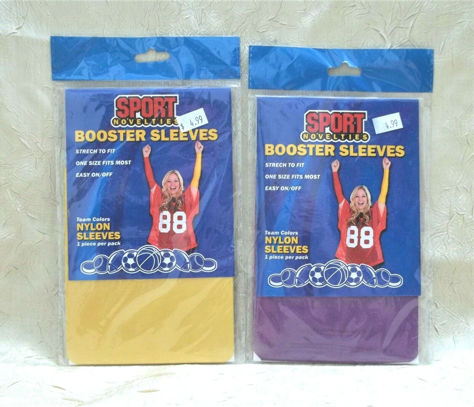 Sport Novelties Nylon Booster Sleeves Purple & Yellow Stretch To Fit