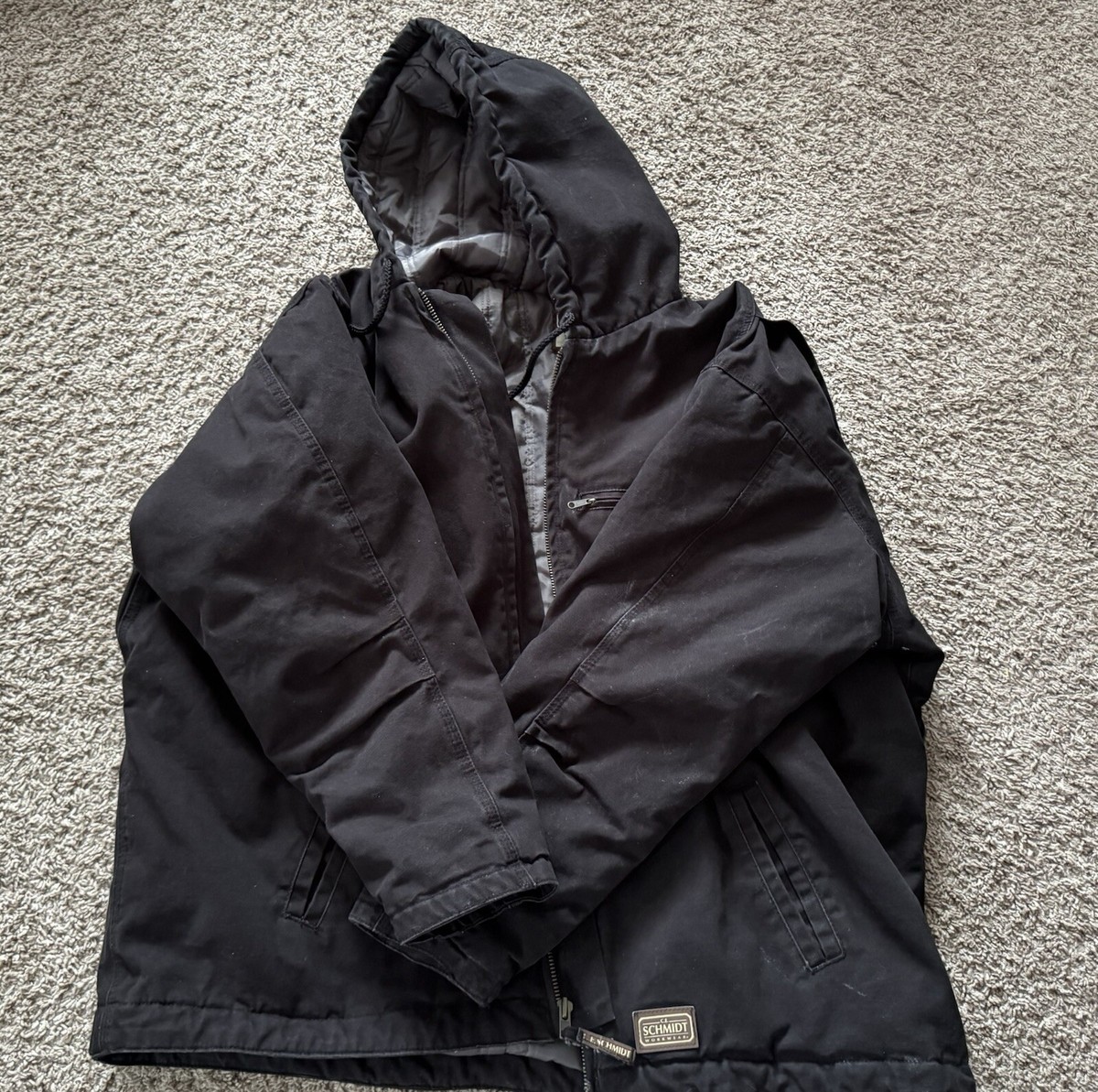 Black Schmidt Work Wear Hooded Quilt Lined Jacket Sz 2XL | eBay