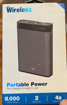 Just Wireless 2-Port USB 8,000mAh Portable Power Bank - Slate - NEW