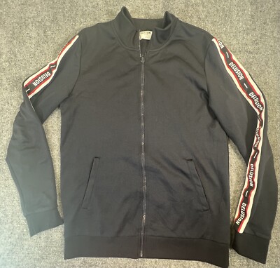 Only & Sons Mens M Track Jacket Black Delusion Trim Zip Front Mid Weight Jacket
