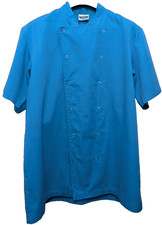SIMON JERSEY BLUE UNISEX CHEFS JACKET SHORT SLEEVE, KITCHEN COAT SIZE 42