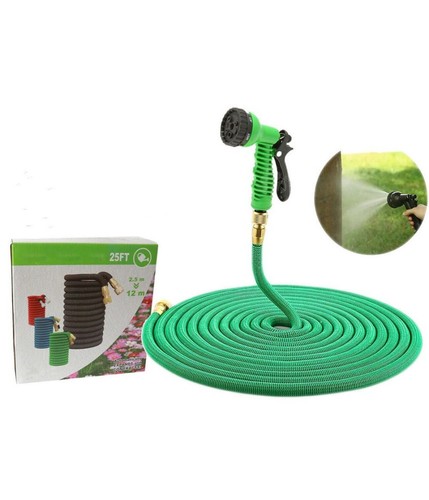 TUBO ESTENSIBILE FLESSIBILE IRRIGAZIONE GIARDINO MULTIGETTO PISTOLA 12 METRI - Foto 1 di 7