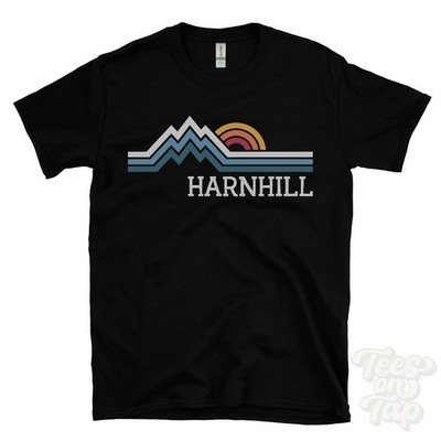 HARNHILL RETRO LOGO PARODIE T-SHIRT Gloucestershire Driffield Cotswold District