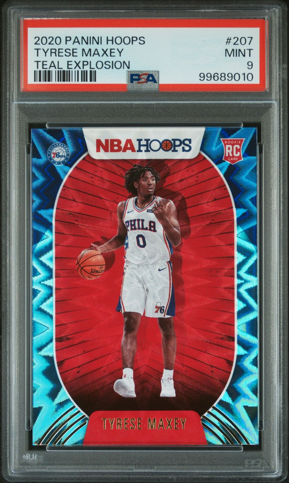 2020 Panini Hoops Tyrese Maxey Teal Explosion #207 76ers PSA 9