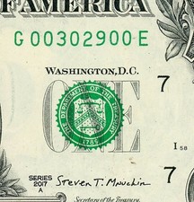 Isolated Counting Ladder 30 29 Fancy Serial Number One Dollar Bill G00302900E