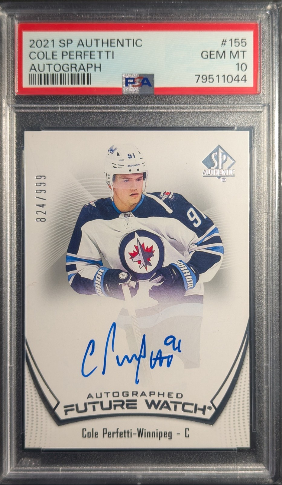 2021-22 Upper Deck SP Authentic Cole Perfetti Future Watch Auto /999 PSA 10