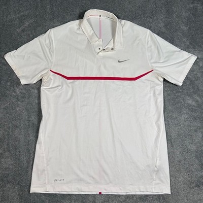 Nike Tiger Woods Collection Golf Polo Shirt White Red Stripe