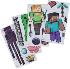 Minecraft Characters Removable Vinyl Stickers 4 Sheets, 19 Decals