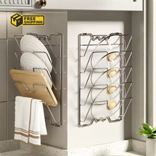 Wall Mounted Pot Lid Rack 5 Tier Kitchen Organizer Pan Cover Holder