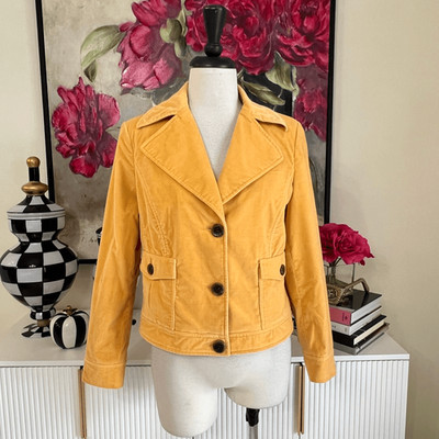 Per Se Women's Fine Cords Silk Blend Button Front Blazer Jacket Yellow Size 6