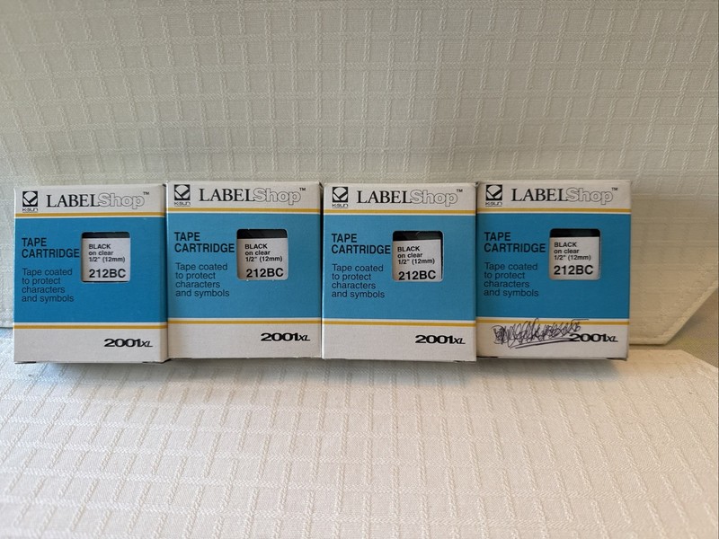 Lot of 4 K-SUN Label Shop 212BC Cartridges 12mm 1/2" Black on Clear - NEW