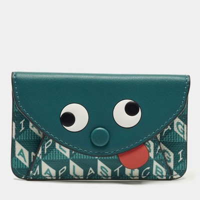 ＊ 【美品】anya hindmarch carker Ⅳ small ＊ Anya Hindmarch Zany Green Coated Canvas and Leather Envelope Card