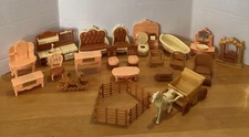 Lot of Retro Plastic Doll House Furniture 23 Pieces w/ Horse & Carriage