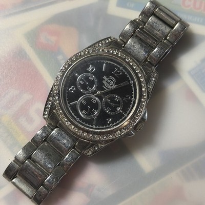 Hard Rock Cafe Tampa Florida Seminole Silver Tone Diamond Accent Watch Untested