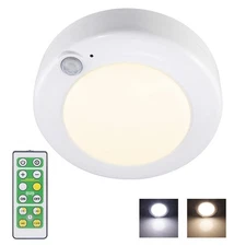 Battery Powered LED Ceiling Light, Indoor Motion Sensor Light with Remote, Co...