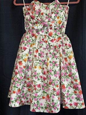 Ming Ma Bow Front Strapless Floral Mini Dress Size Small