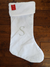 NWT White Christmas Stocking Silver Letter S Monogram Initial At Home 20"