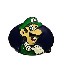 Luigi Metal Belt Buckle Blue Enamel 3" X 3.5" Oval Mario Bros