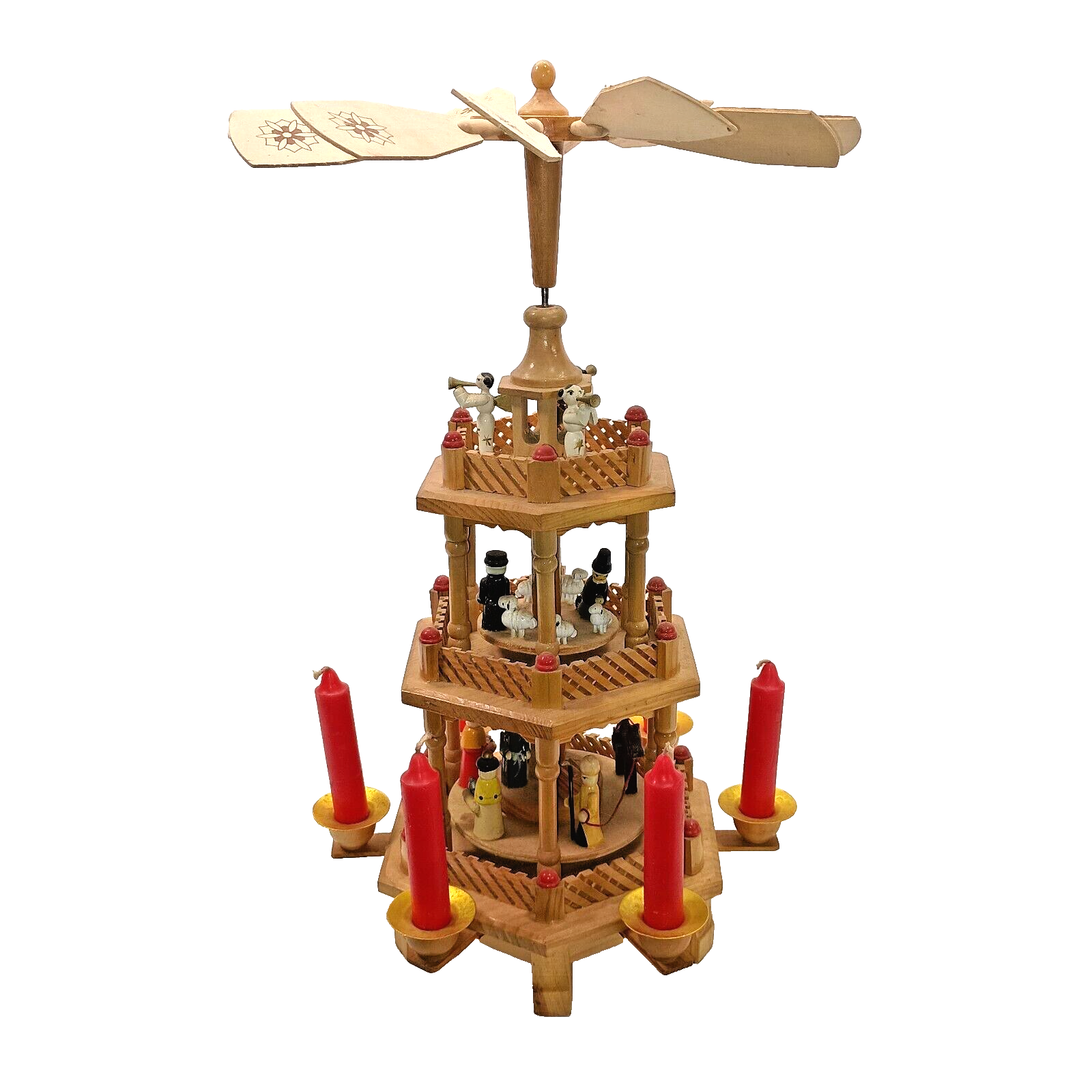 Vintage Lillian Vernon Christmas 3 Tier Wooden Nativity Candle Spinning