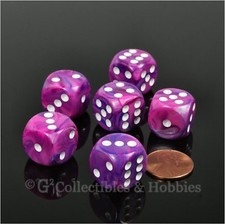NEW 6 Festive Violet w/ White Pips D6 Dice Set 16mm Six Sided RPG D D Game D6s