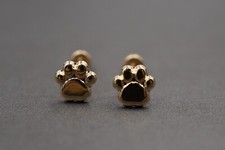 14K Solid Yellow Gold 5.5MM Small Paw Screw Back Stud Earring.