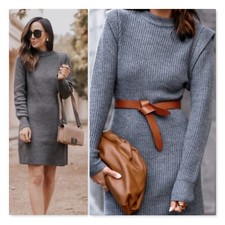 NWT WAYF Lombard Mock Neck Sweater Dress in Heather Grey Womens Size L