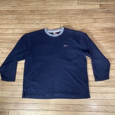 TOMMY JEANS vintage Y2k Fleece Sweater Men XL Navy Blue Vtg 90s Logo Pull Fade