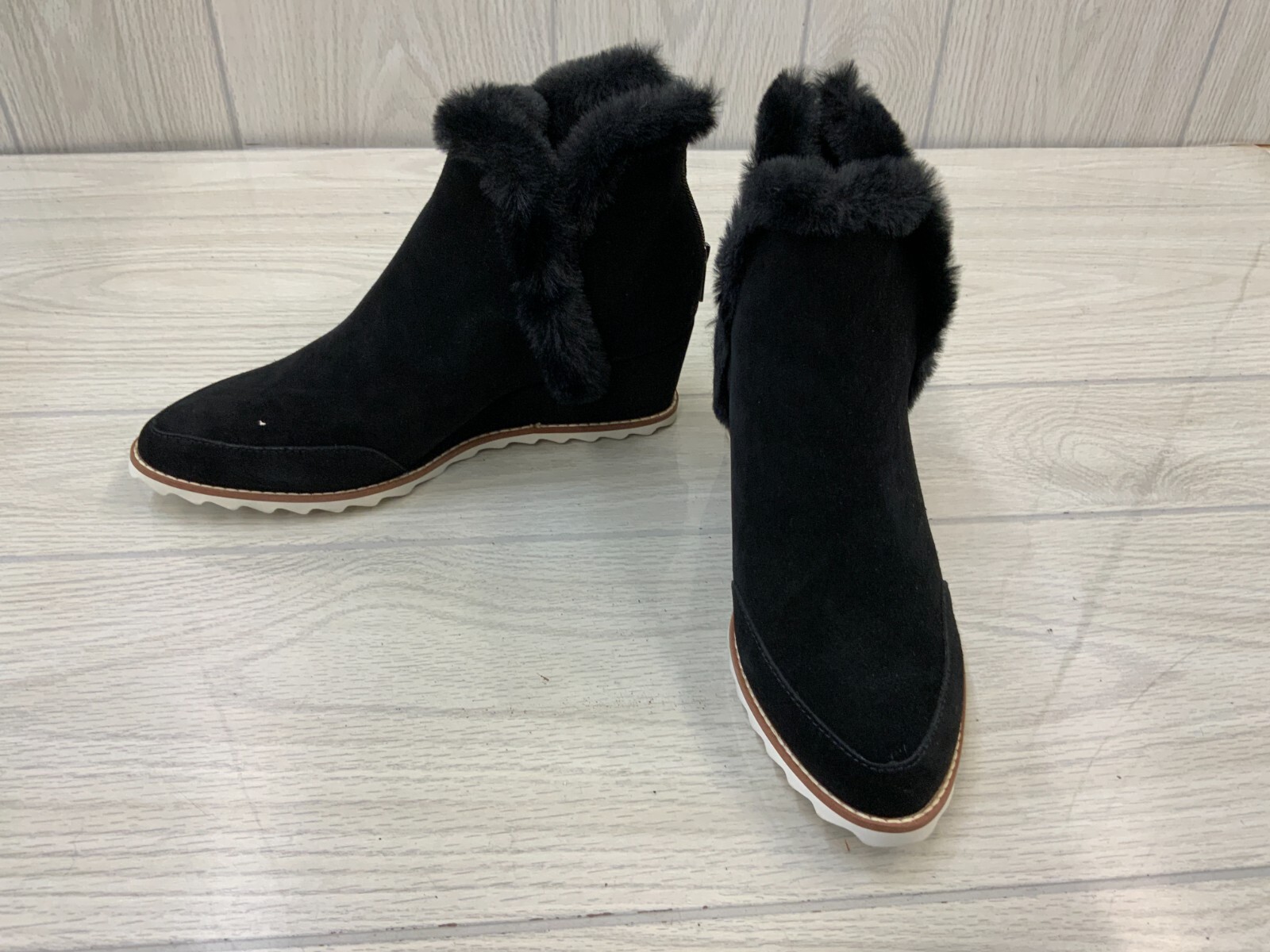 Pelle Moda Erin Faux Fur Wedge Bootie in Black at Nordstrom, Size 9