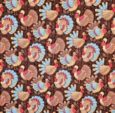 Fabric Traditions - Harvest Turkey 🦃🦃Teal Quilting And Crafting Cotton Fabric