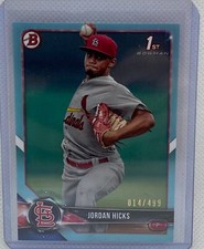 JORDAN HICKS 2018 TOPPS 1ST BOWMAN PROSPECT SKY BLUE #D 014/499