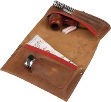 PFEIFEN - ROLLBEUTEL - LEDER - BRAUN ANTIK  - FACH FEUERZEUG TABAK 1 PFEIFE NEU